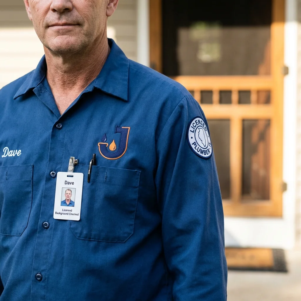 Licensed plumber showing ID badge in Huntington Woods, MI