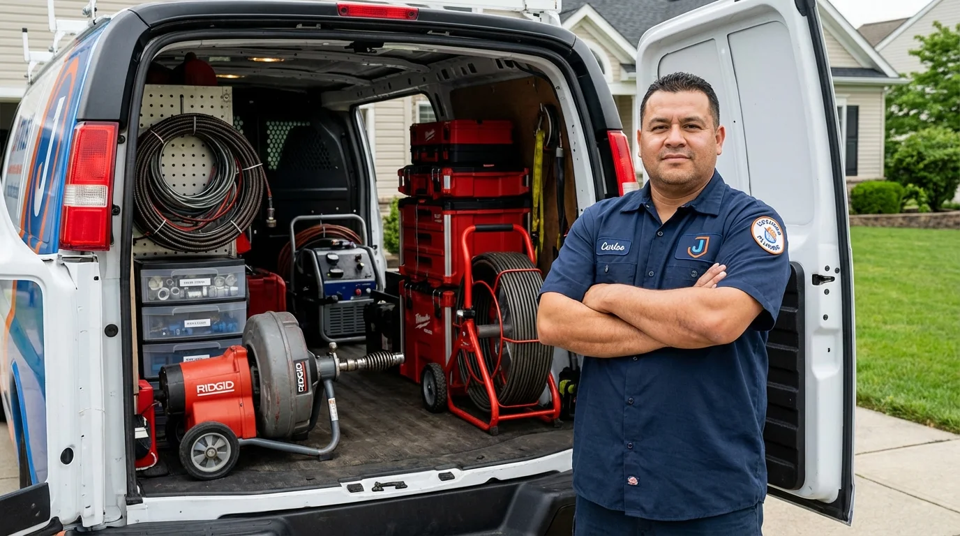 Professional drain cleaning equipment and Johns Plumbing LLC plumber in Huntington Woods