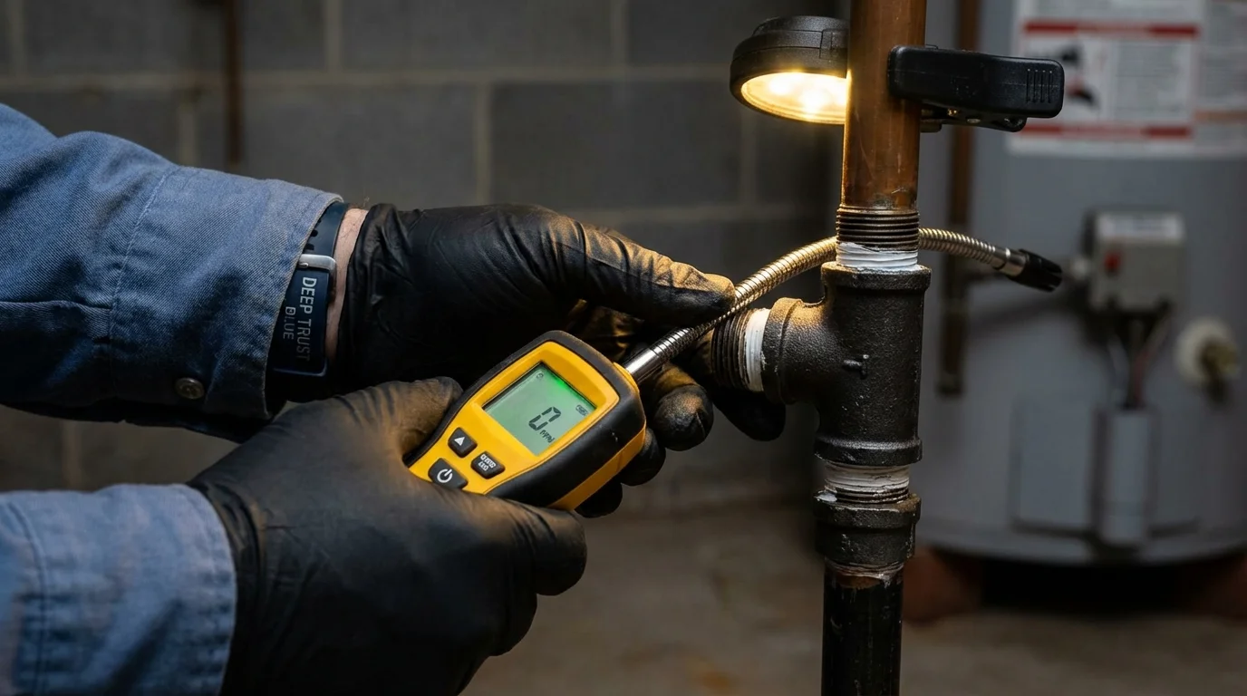 Gas leak detection with electronic sniffer by Johns Plumbing LLC in Huntington Woods
