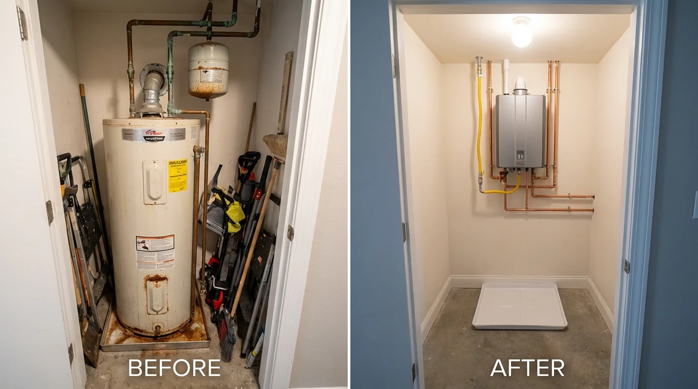 Tank water heater versus wall-mounted tankless unit comparison for Huntington Woods, MI homeowners